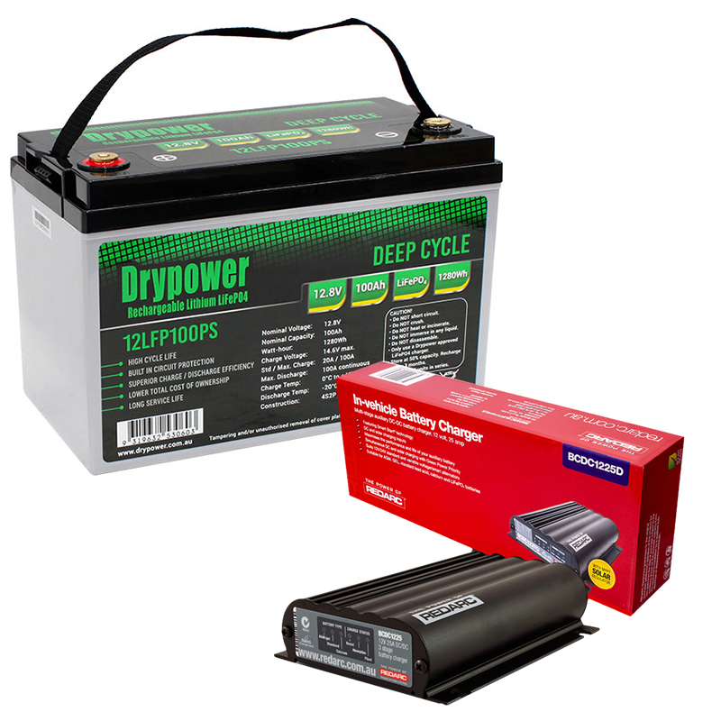 Drypower 12V 100Ah Lithium Battery + Redarc BCDC1225D DCDC & Solar Charge  Controller