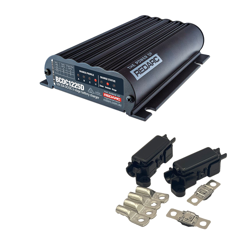 Redarc BCDC Dual Input 25a DCDC Battery Charger Combo Kit Inc Fuses