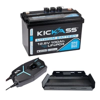 KickAss Integrated 12V 100Ah Lithium Battery + Tray + 32A Smart Battery Charger Bundle