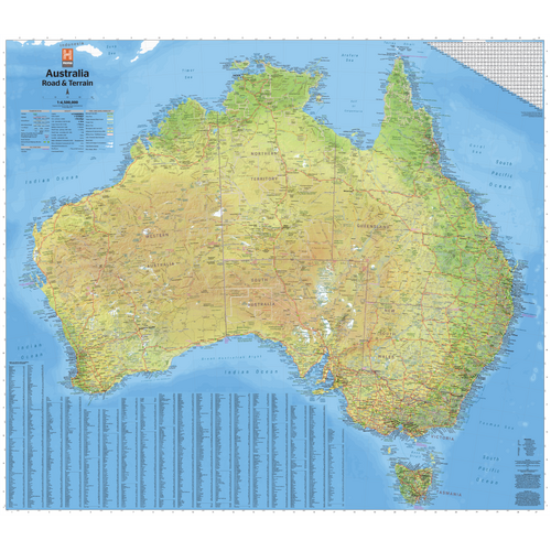 Australia Road and Terrain Wall Map