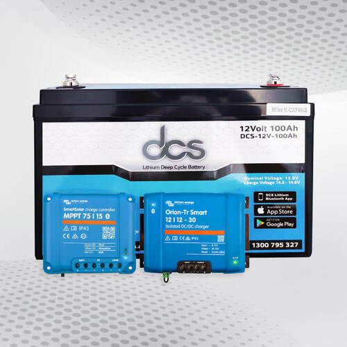 DCS 12v 100ah Smart Lithium Battery + Victron MPPT & DCDC Package