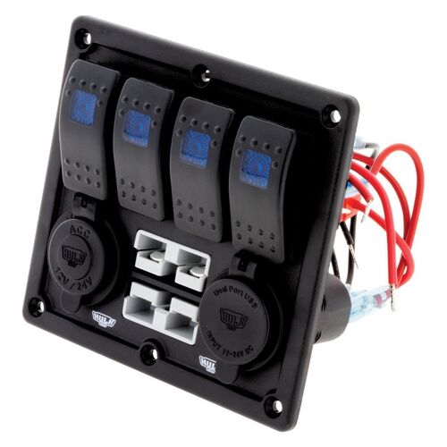 HULK 4x4 4 Way Switch Panel w/ 50A Plugs Accessory Power Socket & Dual USB