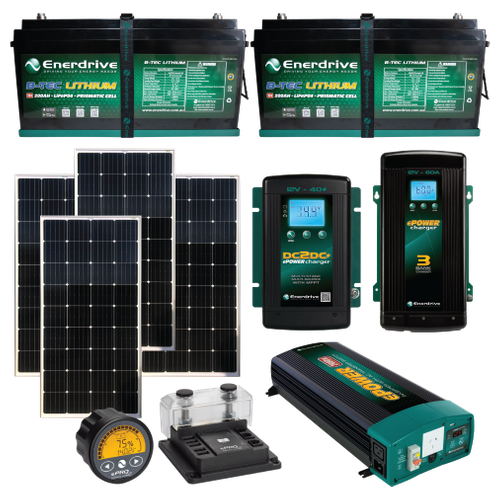 Enerdrive Bundle 2 x 200Ah B-TEC inc 720W Solar, DC40, AC60, ePRO+ & 2600X TIAV