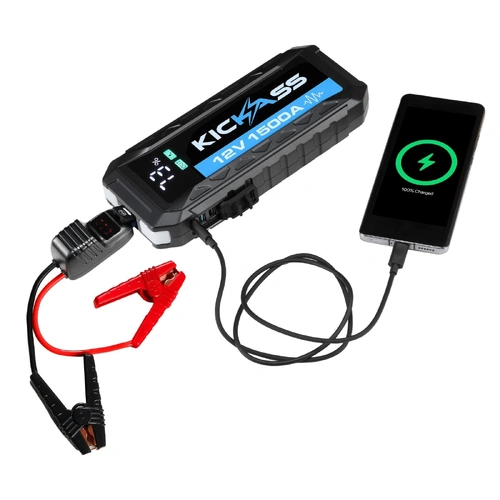 KickAss 12V, 1500A Portable Car Jump Starter with Power Bank - 3000A Peak