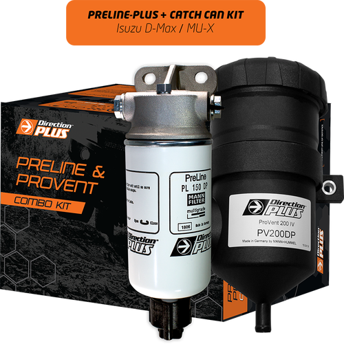 Direction Plus Preline-Plus Pre-Filter + Provent Ultimate Catch Can Dual Kit - Suits Isuzu D-Max 2012-2020 & MU-X 2017-2021 