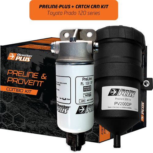 Direction Plus Preline-Plus Pre-Filter + Provent Catch Can Kit - Suits Toyota Prado 120 Series 2003-2009