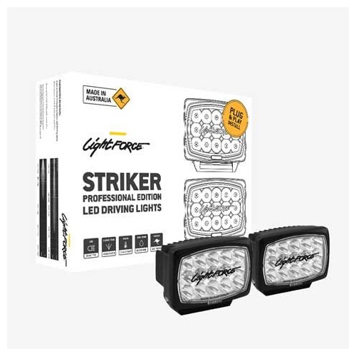 Lightforce Striker 12V LED Driving Light Kit - Twin Pack With Wiring Harness Kit